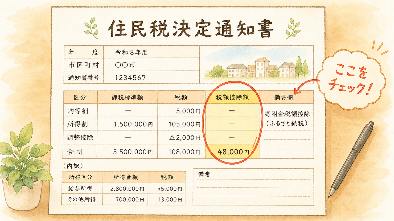 住民税決定通知書の見方|税額控除額の欄をチェック